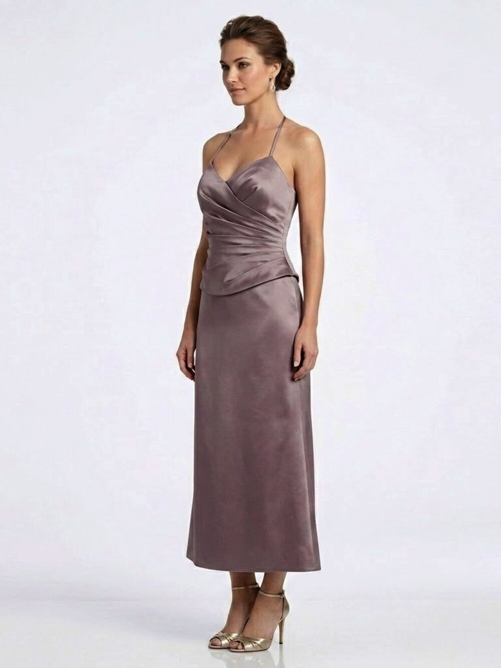 Alfred Angelo Pewter Gray Faux 2 Piece Satin Formal Midi Dress NEW- Sz. 6